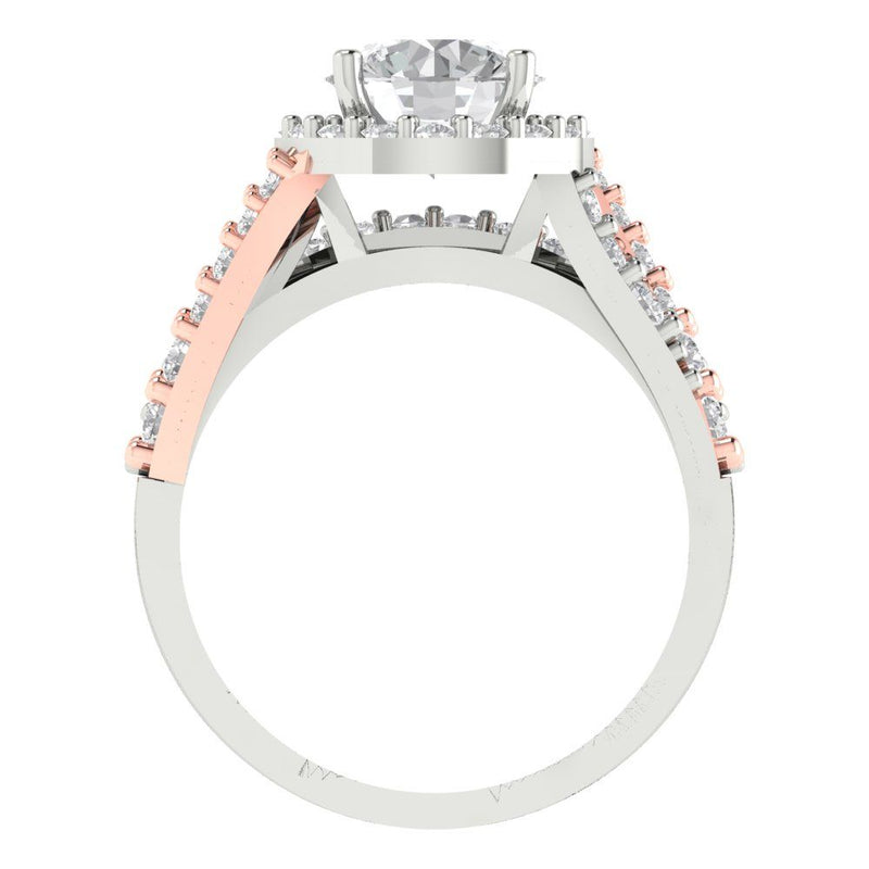 1.9 ct Brilliant Round Cut Natural Diamond Stone Clarity SI1-2 Color G-H White/Rose Gold Halo Solitaire with Accents Bridal Set