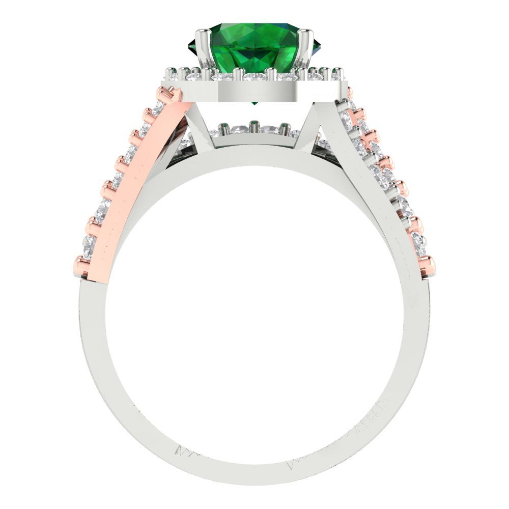 2.32 cttw Round Cut Simulated Emerald Bridal Set - Solid White/Rose Gold Engagement Ring & Wedding Band