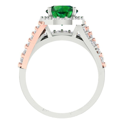 2.32 cttw Round Cut Simulated Emerald Bridal Set - Solid White/Rose Gold Engagement Ring & Wedding Band