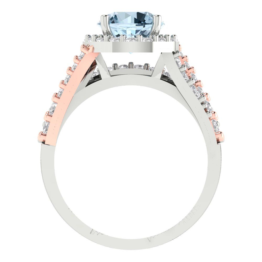 2.32 cttw Round Cut Natural Swiss Blue Topaz Bridal Set - Solid White/Rose Gold Engagement Ring & Wedding Band