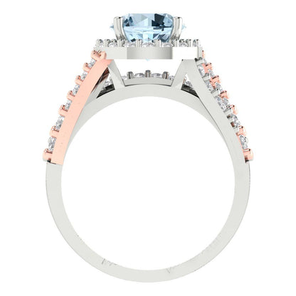 2.32 cttw Round Cut Natural Swiss Blue Topaz Bridal Set - Solid White/Rose Gold Engagement Ring & Wedding Band