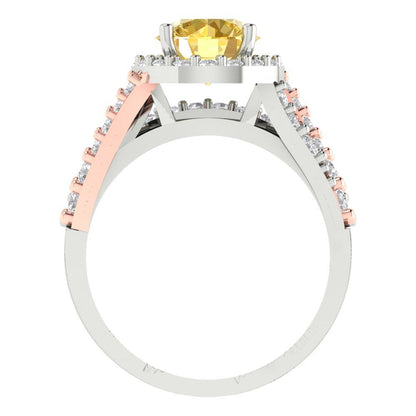 2.32 cttw Round Cut Simulated Yellow Diamond Bridal Set - Solid White/Rose Gold Engagement Ring & Wedding Band