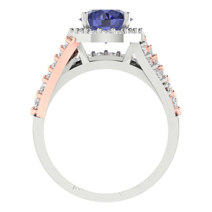 2.32 cttw Round Cut Simulated Tanzanite Bridal Set - Solid White/Rose Gold Engagement Ring & Wedding Band