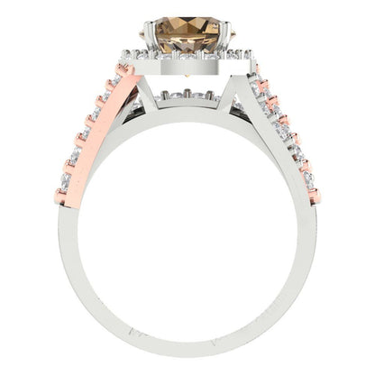 2.32 cttw Round Cut Simulated Champagne Diamond Bridal Set - Solid White/Rose Gold Engagement Ring & Wedding Band