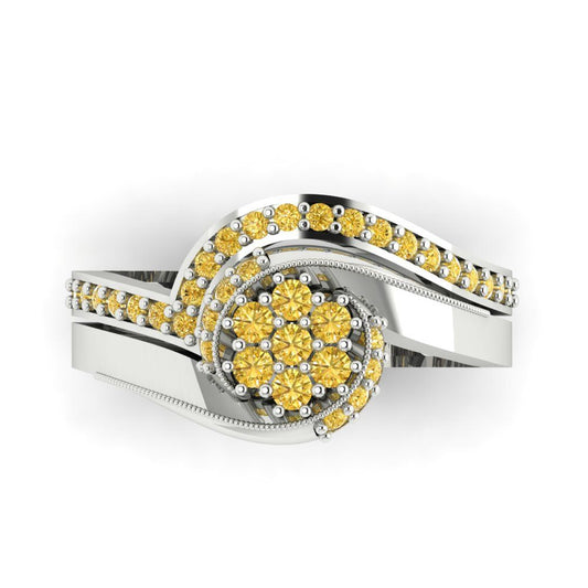 0.4 cttw Round Cut Natural Citrine Bridal Set - Solid White Gold Engagement Ring & Wedding Band