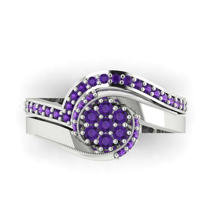 0.4 cttw Round Cut Natural Amethyst Bridal Set - Solid White Gold Engagement Ring & Wedding Band