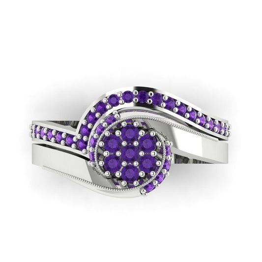 0.4 cttw Round Cut Natural Amethyst Bridal Set - Solid White Gold Engagement Ring & Wedding Band