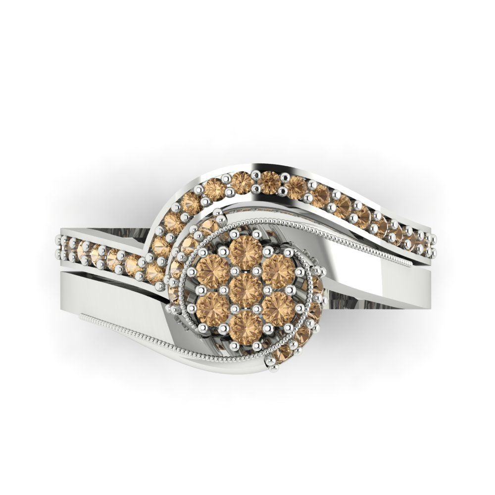 0.4 cttw Round Cut Simulated Champagne Diamond Bridal Set - Solid White Gold Engagement Ring & Wedding Band