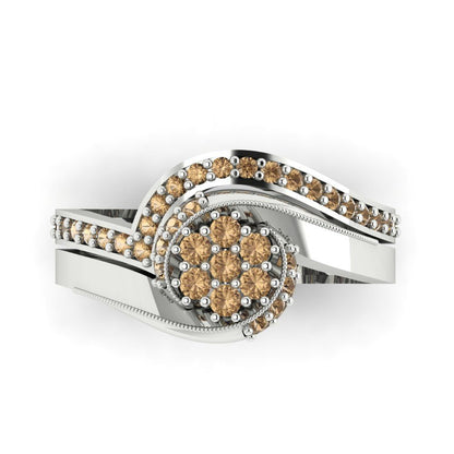 0.4 cttw Round Cut Simulated Champagne Diamond Bridal Set - Solid White Gold Engagement Ring & Wedding Band