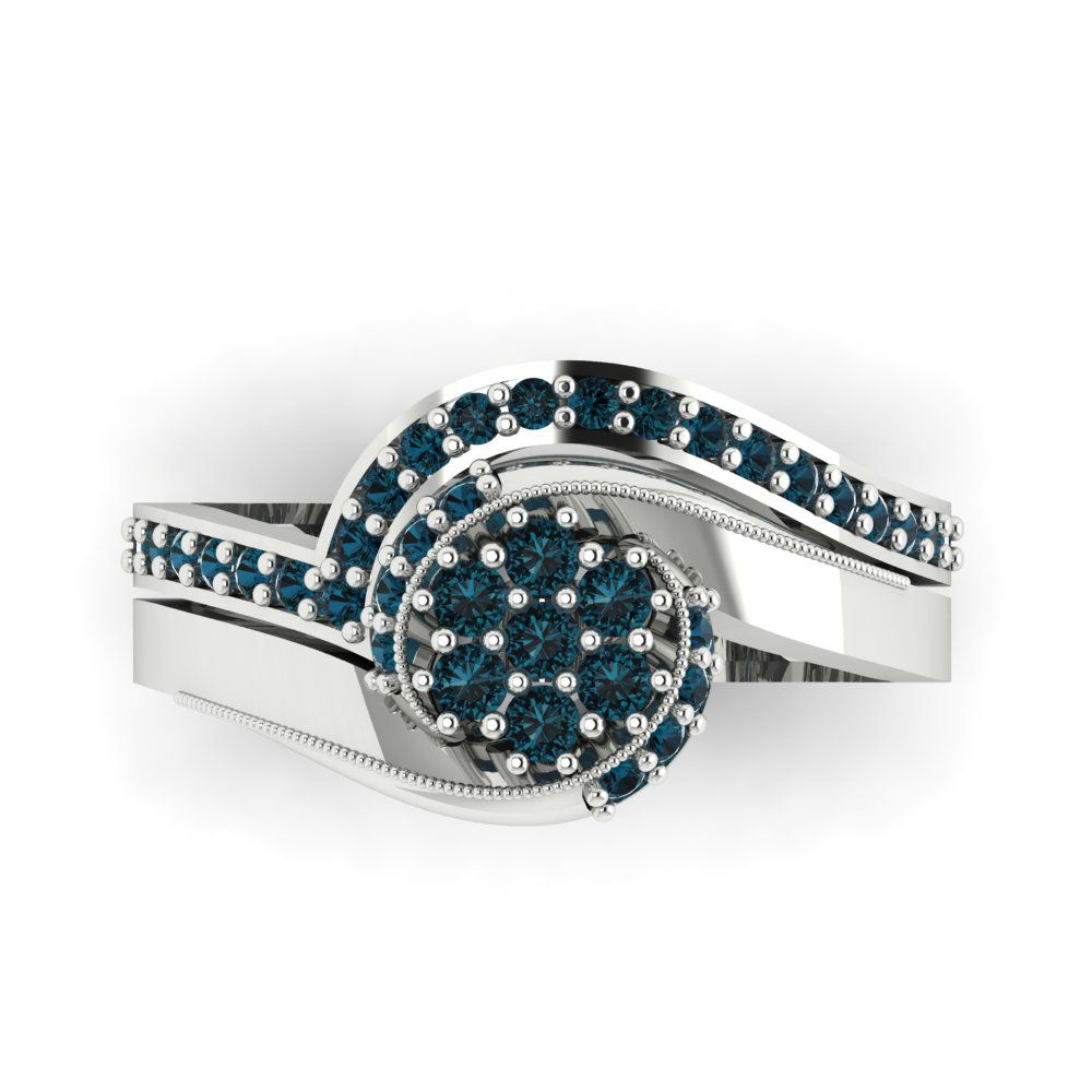 0.4 cttw Round Cut Natural London Blue Topaz Bridal Set - Solid White Gold Engagement Ring & Wedding Band