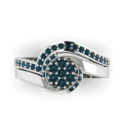 0.4 cttw Round Cut Natural London Blue Topaz Bridal Set - Solid White Gold Engagement Ring & Wedding Band