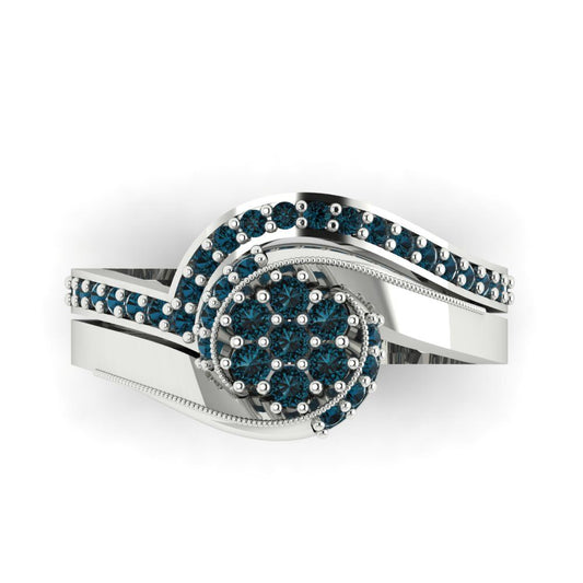 0.4 cttw Round Cut Natural London Blue Topaz Bridal Set - Solid White Gold Engagement Ring & Wedding Band