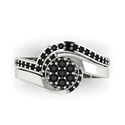 0.4 cttw Round Cut Natural Onyx Bridal Set - Solid White Gold Engagement Ring & Wedding Band