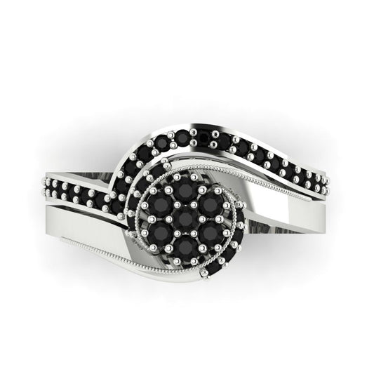 0.4 cttw Round Cut Natural Onyx Bridal Set - Solid White Gold Engagement Ring & Wedding Band