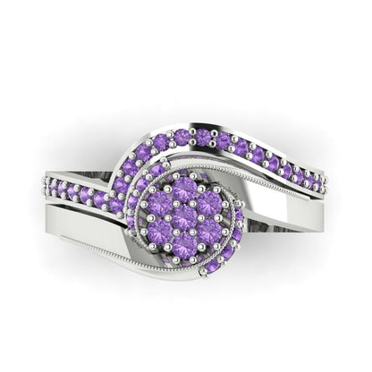 0.4 cttw Round Cut Simulated Alexandrite Bridal Set - Solid White Gold Engagement Ring & Wedding Band