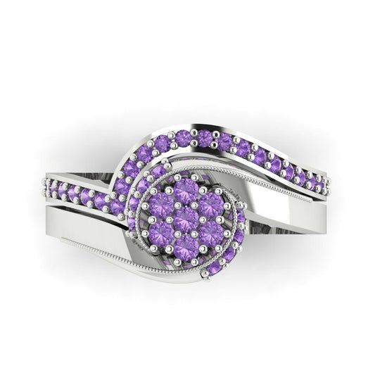 0.4 cttw Round Cut Simulated Alexandrite Bridal Set - Solid White Gold Engagement Ring & Wedding Band