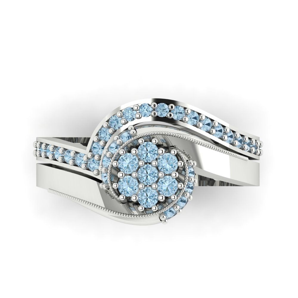 0.4 cttw Round Cut Natural Swiss Blue Topaz Bridal Set - Solid White Gold Engagement Ring & Wedding Band