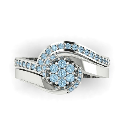 0.4 cttw Round Cut Natural Swiss Blue Topaz Bridal Set - Solid White Gold Engagement Ring & Wedding Band