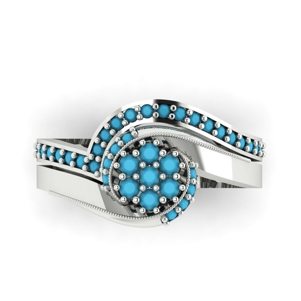 0.4 cttw Round Cut Simulated Turquoise Bridal Set - Solid White Gold Engagement Ring & Wedding Band