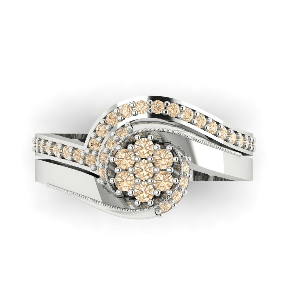 0.4 cttw Round Cut Natural Morganite Bridal Set - Solid White Gold Engagement Ring & Wedding Band