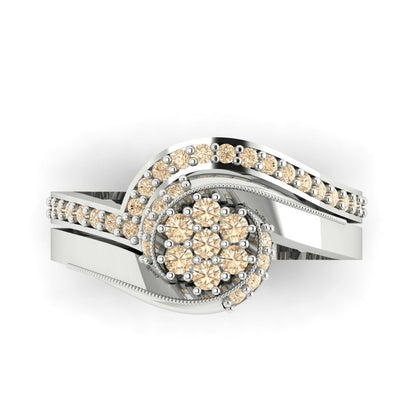 0.4 cttw Round Cut Natural Morganite Bridal Set - Solid White Gold Engagement Ring & Wedding Band