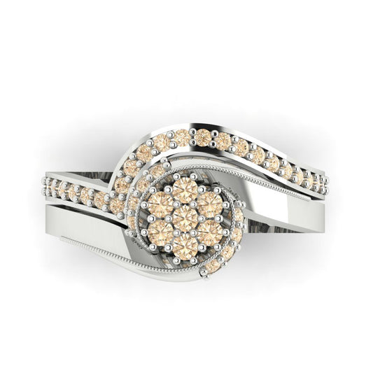 0.4 cttw Round Cut Natural Morganite Bridal Set - Solid White Gold Engagement Ring & Wedding Band