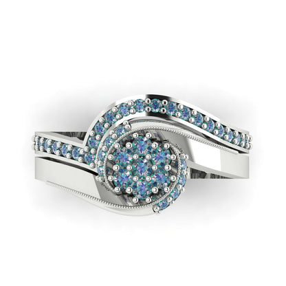 0.4 cttw Round Cut Blue Moissanite Bridal Set - Solid White Gold Engagement Ring & Wedding Band
