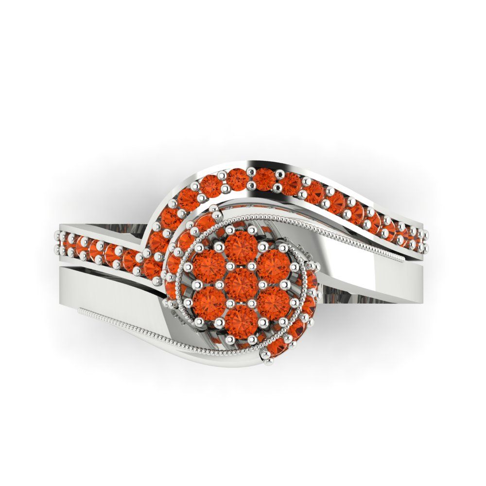 0.4 cttw Round Cut Simulated Red Diamond Bridal Set - Solid White Gold Engagement Ring & Wedding Band