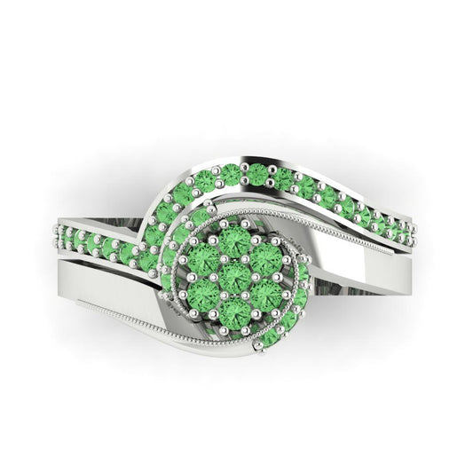 0.4 cttw Round Cut Simulated Green Diamond Bridal Set - Solid White Gold Engagement Ring & Wedding Band