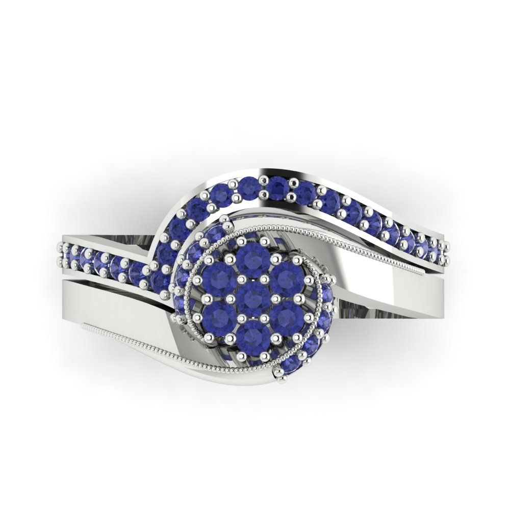 0.4 cttw Round Cut Simulated Tanzanite Bridal Set - Solid White Gold Engagement Ring & Wedding Band