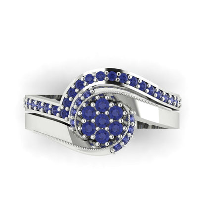 0.4 cttw Round Cut Simulated Tanzanite Bridal Set - Solid White Gold Engagement Ring & Wedding Band