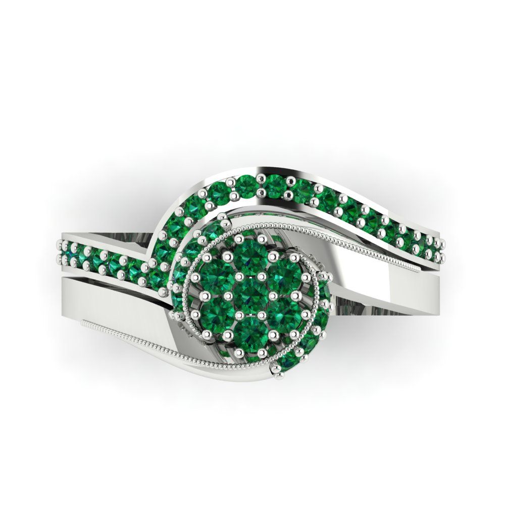 0.4 cttw Round Cut Simulated Emerald Bridal Set - Solid White Gold Engagement Ring & Wedding Band