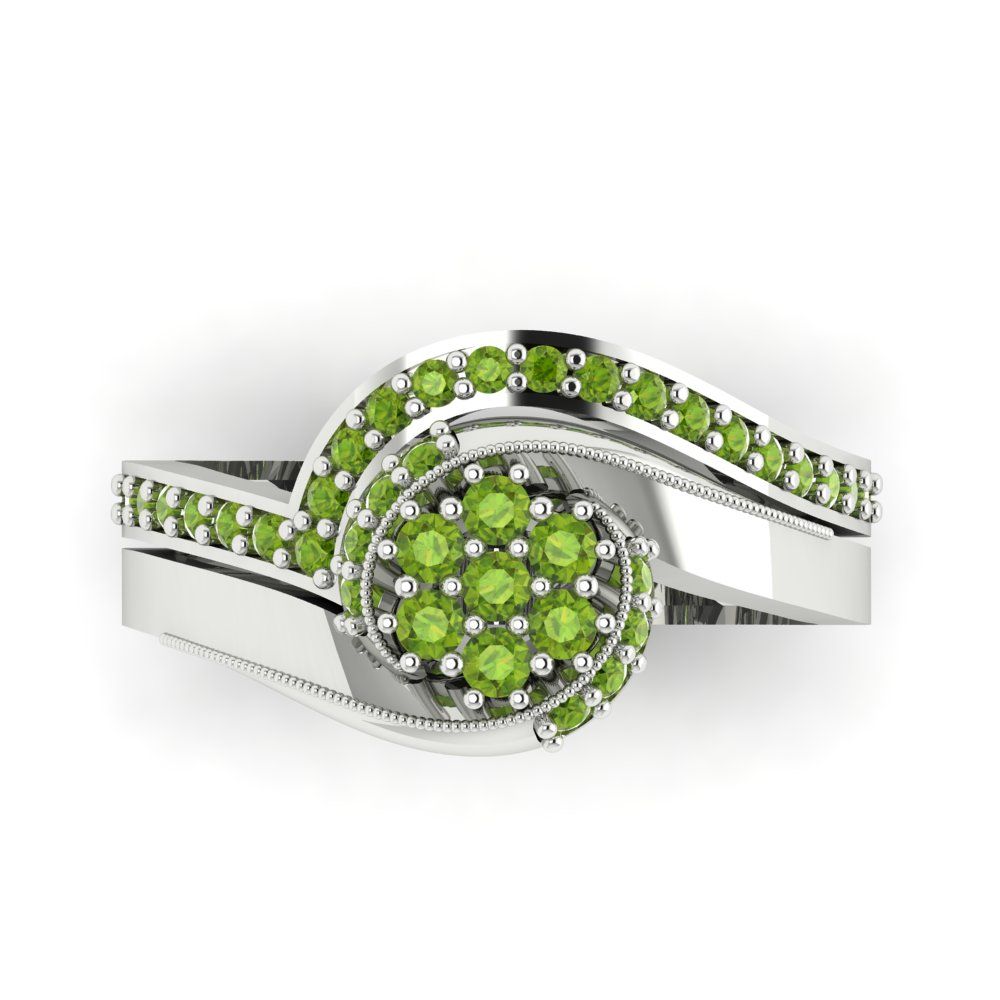 0.4 cttw Round Cut Natural Peridot Bridal Set - Solid White Gold Engagement Ring & Wedding Band