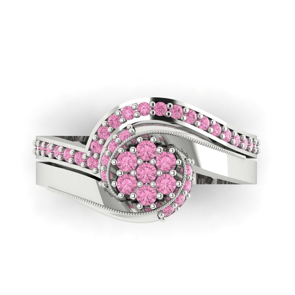 0.4 cttw Round Cut Simulated Pink Diamond Bridal Set - Solid White Gold Engagement Ring & Wedding Band