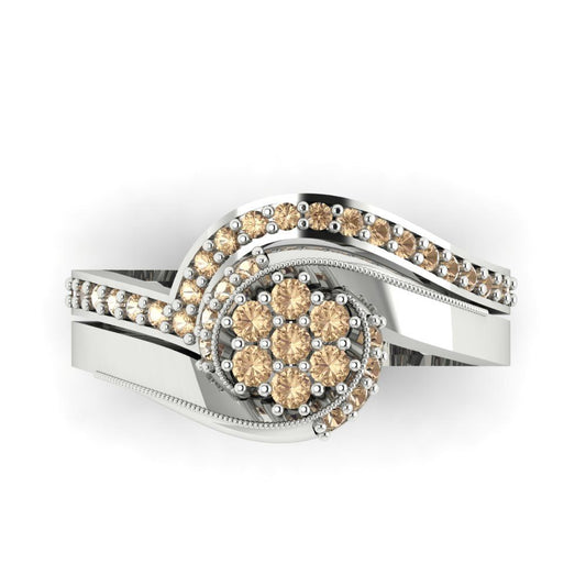 0.4 cttw Round Cut Yellow Moissanite Bridal Set - Solid White Gold Engagement Ring & Wedding Band