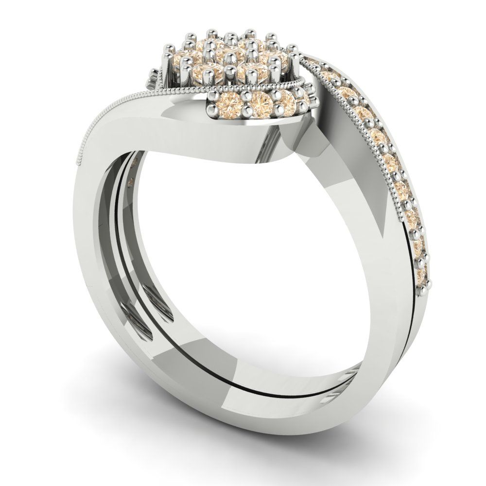 0.4 cttw Round Cut Natural Morganite Bridal Set - Solid White Gold Engagement Ring & Wedding Band