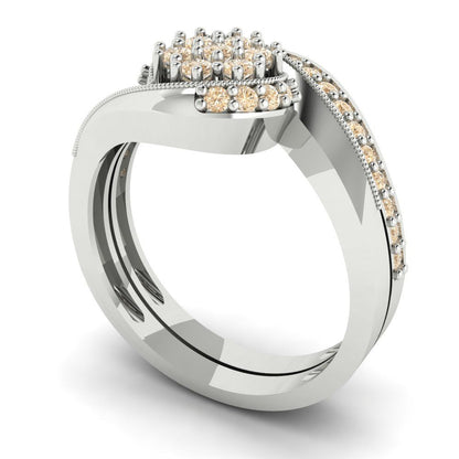 0.4 cttw Round Cut Natural Morganite Bridal Set - Solid White Gold Engagement Ring & Wedding Band
