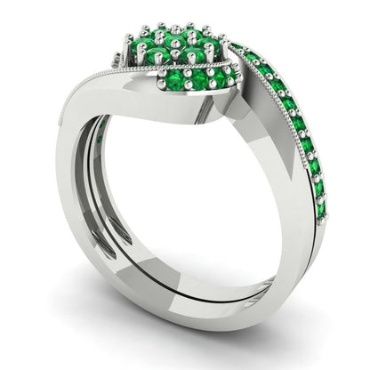 0.4 cttw Round Cut Simulated Emerald Bridal Set - Solid White Gold Engagement Ring & Wedding Band