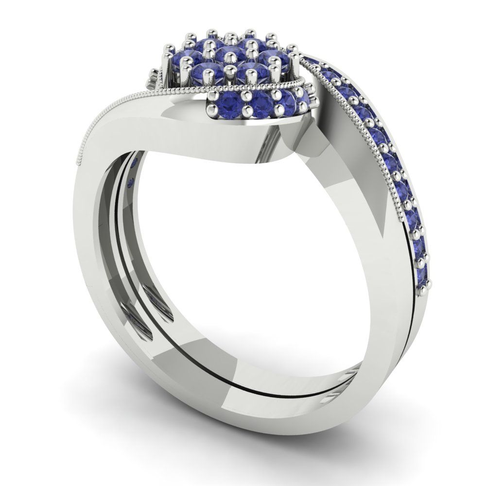 0.4 cttw Round Cut Simulated Tanzanite Bridal Set - Solid White Gold Engagement Ring & Wedding Band
