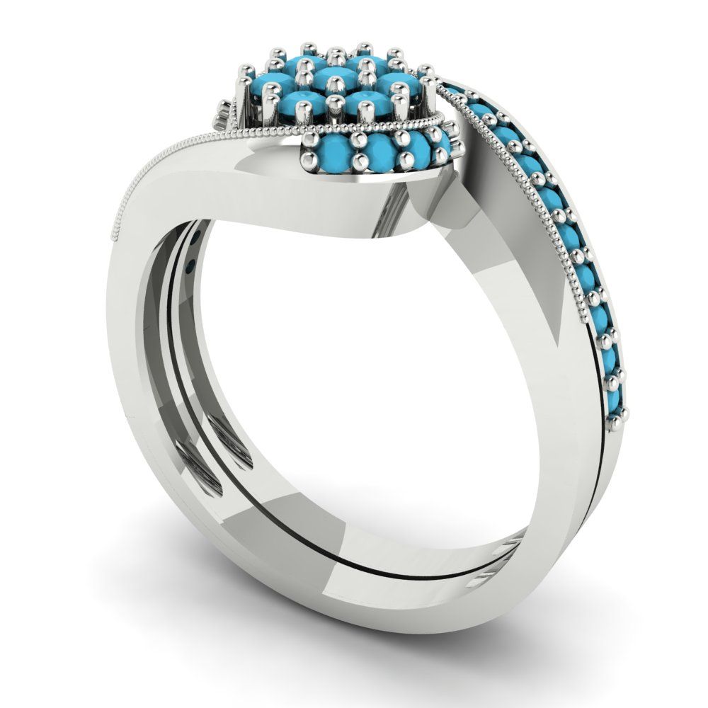 0.4 cttw Round Cut Simulated Turquoise Bridal Set - Solid White Gold Engagement Ring & Wedding Band