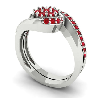 0.4 cttw Round Cut Simulated Ruby Bridal Set - Solid White Gold Engagement Ring & Wedding Band