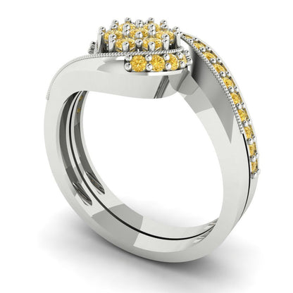 0.4 cttw Round Cut Natural Citrine Bridal Set - Solid White Gold Engagement Ring & Wedding Band