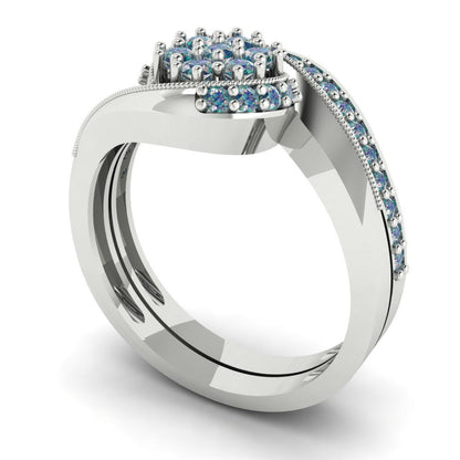 0.4 cttw Round Cut Blue Moissanite Bridal Set - Solid White Gold Engagement Ring & Wedding Band