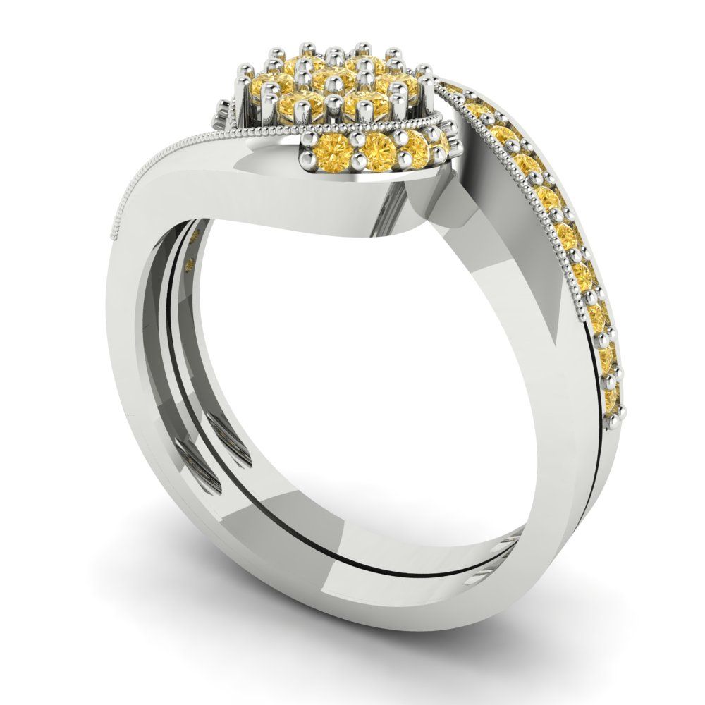 0.4 cttw Round Cut Yellow Moissanite Bridal Set - Solid White Gold Engagement Ring & Wedding Band
