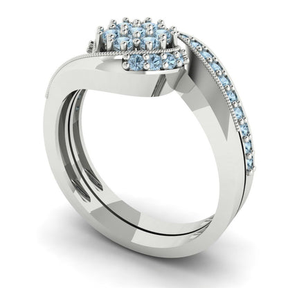 0.4 cttw Round Cut Simulated Blue Diamond Bridal Set - Solid White Gold Engagement Ring & Wedding Band
