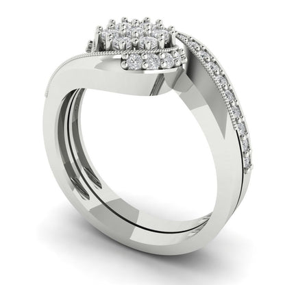 0.4 cttw Round Cut White Sapphire Bridal Set - Solid White Gold Engagement Ring & Wedding Band