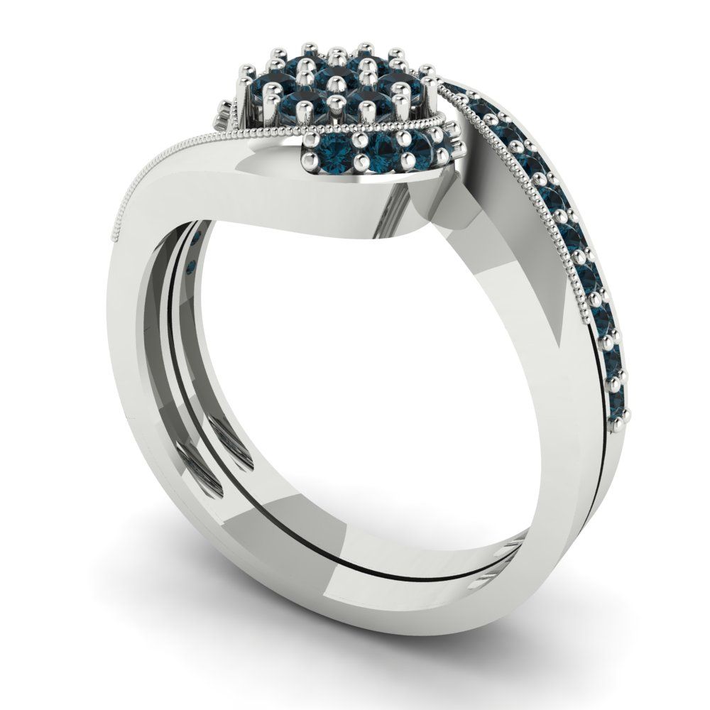 0.4 cttw Round Cut Natural London Blue Topaz Bridal Set - Solid White Gold Engagement Ring & Wedding Band