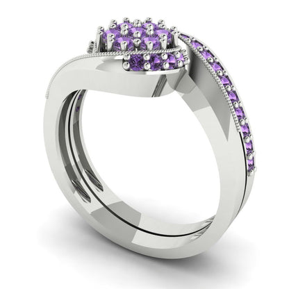 0.4 cttw Round Cut Simulated Alexandrite Bridal Set - Solid White Gold Engagement Ring & Wedding Band