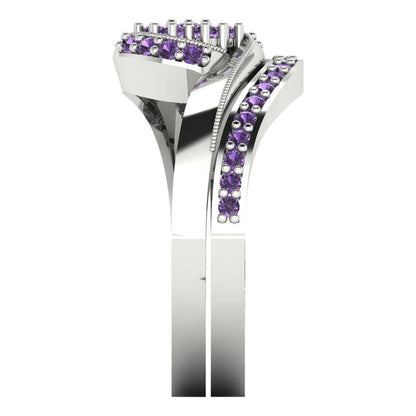 0.4 cttw Round Cut Simulated Alexandrite Bridal Set - Solid White Gold Engagement Ring & Wedding Band