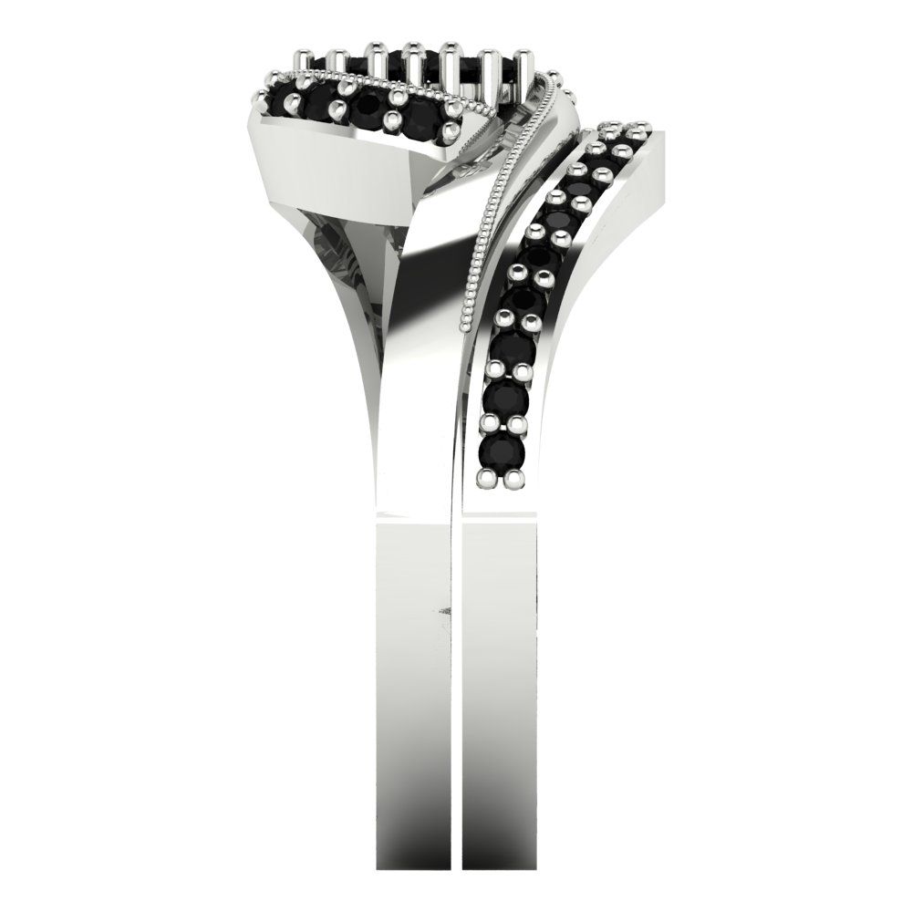 0.4 cttw Round Cut Natural Onyx Bridal Set - Solid White Gold Engagement Ring & Wedding Band